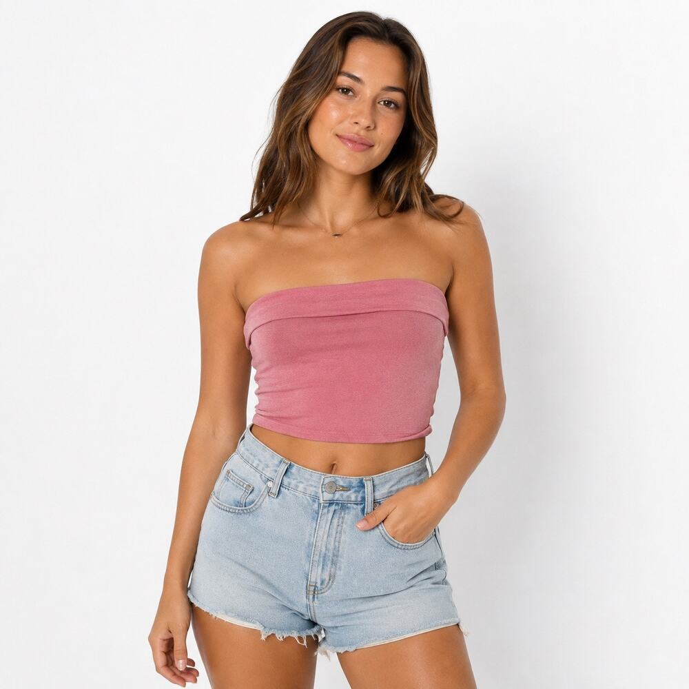 Antistar Dusty Rose Tube Top Medium Folded Over Top Casual Summer